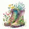 Spring Showers Bring Floral Boots Watercolor Edition - Generative AI