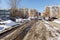 Spring slush on the residential street in the town of Balashikha, Moscow region, Russia.