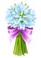 Spring snowdrop flowers bouquet with pink ribbon