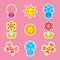 Spring sticker set with cute butterfly, mushroom and flower cartoon