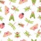 Spring and summer botanic vector seamless pattern. Insects spring wallpaper, bees and Butterflies