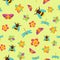 Spring and summer botanic vector seamless pattern. Insects spring wallpaper with flowers