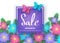 Spring or summer discount banner with flowers and butterflies.