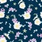 Spring summer field flowers mix pattern navy blue