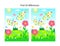 Spring or summer joy. Find ten differences picture puzzle with butterflies, flowers, grass.