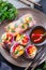 Spring or summer rolls with rice paper, shrimp and vegetable