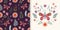 Spring summer set with seamless pattern and seasonal composition, poster, card with butterfly