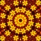 Spring or summer sun fire mandala on dark kaleidoscope in orange and red