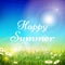 Spring and summer vector background with green grass and bright sunshine sky