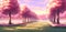 Spring sunny day, blossom trees, sakura trees, field, illustrative background, landscape, wallpaper, nature