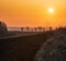 Spring sunrise arable fields on countryside