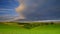 Spring sunset and evening light over Hambledon from Hoe Gate hill, South Downs, Hampshire, UK