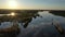 Spring. Sunset over the flooded forest. View from a drone on a flooded forest.