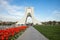 Spring in Tehran with Red Tulips in Front of Azadi Monument