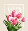 Spring text with tulip flower. Vector