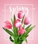 Spring text with tulip flower. Vector