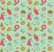 Spring themed seamless background in kawaii style vector