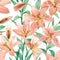 Spring transparent Lily flowers seamless pattern isolated on white Translucent watercolor flowers botanical illustration Spring