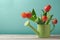 Spring tulip flower bouquet in watering can with copy space. Gardening concept