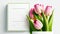 Spring tulip flowers on white background. Frame for Mothers day, International Womens Day, 8 March, Valentines Day