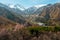 Spring in the valley of Medeo. Spring mountain landscape