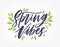 Spring Vibes, gorgeous lettering written with elegant calligraphic font or script and decorated with green leaves