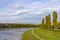 Spring view of Uzh river in Uzhhorod city, Ukraine