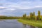 Spring view of Uzh river in Uzhhorod city, Ukraine