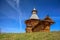 Spring view of the wooden Travel Tower of the Nikolo-Korelsky Monastery in the Kolomenskoye Museum