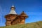 Spring view of the wooden Travel Tower of the Nikolo-Korelsky Monastery in the Kolomenskoye Museum