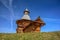 Spring view of the wooden Travel Tower of the Nikolo-Korelsky Monastery in the Kolomenskoye Museum