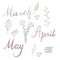 Spring watercolor Set lettering illustration icons leaves flowers March April May