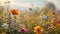 Spring wildflower field in beautiful sunlight. Slow motion movie showing a field of pretty wild flowers gently swaying