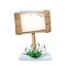 Spring Wooden sign with white flowers of snowdrops