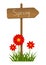Spring wooden signpost with flowers