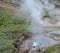 Spring in Yellowstone: Flash Spring and Blood Geyser at the Foot of Paintpot Hill in Artists` Paintpots in the Gibbon Geyser Basin