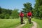 Spring - Young couple cycling in a nature