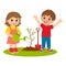 Spring in your step. Relaxed boy standing outdoors. Kids plant a tree.