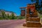 SPRINGDALE, UTAH, USA - JUNE, 12, 2018: Outdoor view of east entrance to Zion National Park Sign Utah
