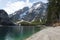 Springer landscape of Braies lake, Trentino, Italy