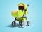 Springs light green stroller with fabric inserts for the child 3d render on blue background with shadow