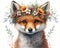 Springtime adorable baby fox wearing a flower crown. Cute children\\\'s book illustration of cuddly animal in spring.
