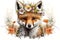 Springtime adorable baby fox wearing a flower crown. Cute children\\\'s book illustration of cuddly animal in spring.