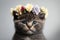 Springtime adorable baby kitten wearing a flower crown. Cute children\\\'s illustration of cuddly cat in spring. Easter
