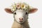 Springtime adorable baby lamb wearing a flower crown. Cute children\\\'s illustration of cuddly animal in spring. Easter