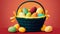 Springtime Basket of Joy: A vibrant Easter basket filled with colorful eggs, sweet treats, and flowers - ai generated.