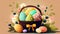 Springtime Basket of Joy: A vibrant Easter basket filled with colorful eggs, sweet treats, and flowers - ai generated.