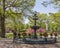 Springtime at the beautiful antique fountain in Irvine Park in Saint Paul, Minnesota