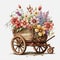 Springtime Bliss: Wooden Wagon Filled with Vibrant Flowers AI Generated