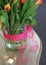 Springtime buds of tulip bouquet on table